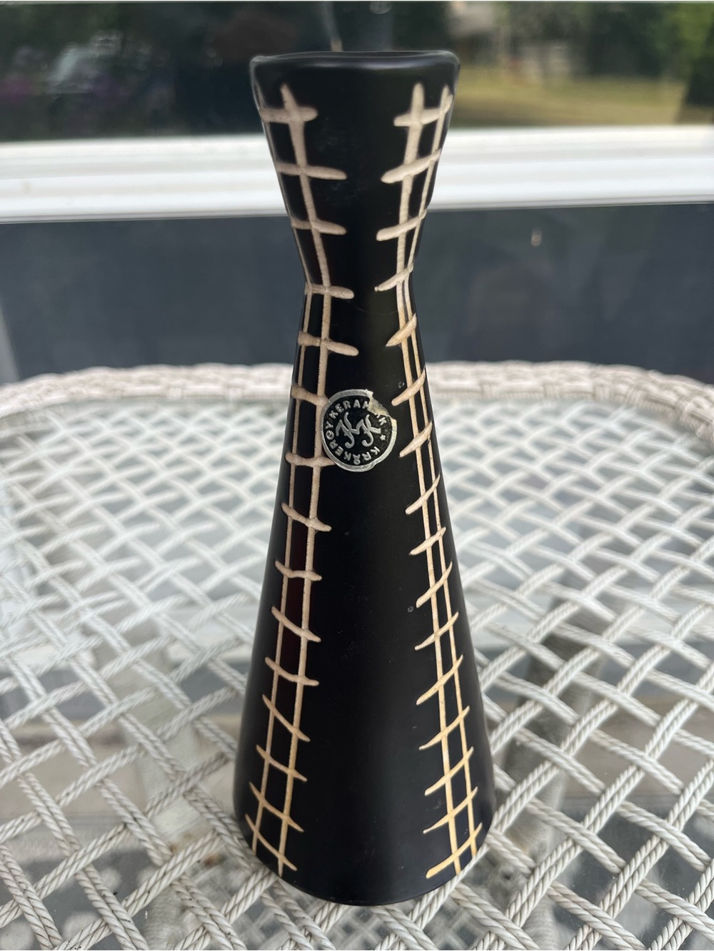 Krakeroy Keramikk MCM Vase Brown W/ Light Geometric Hashmarks Made In Norway 8in